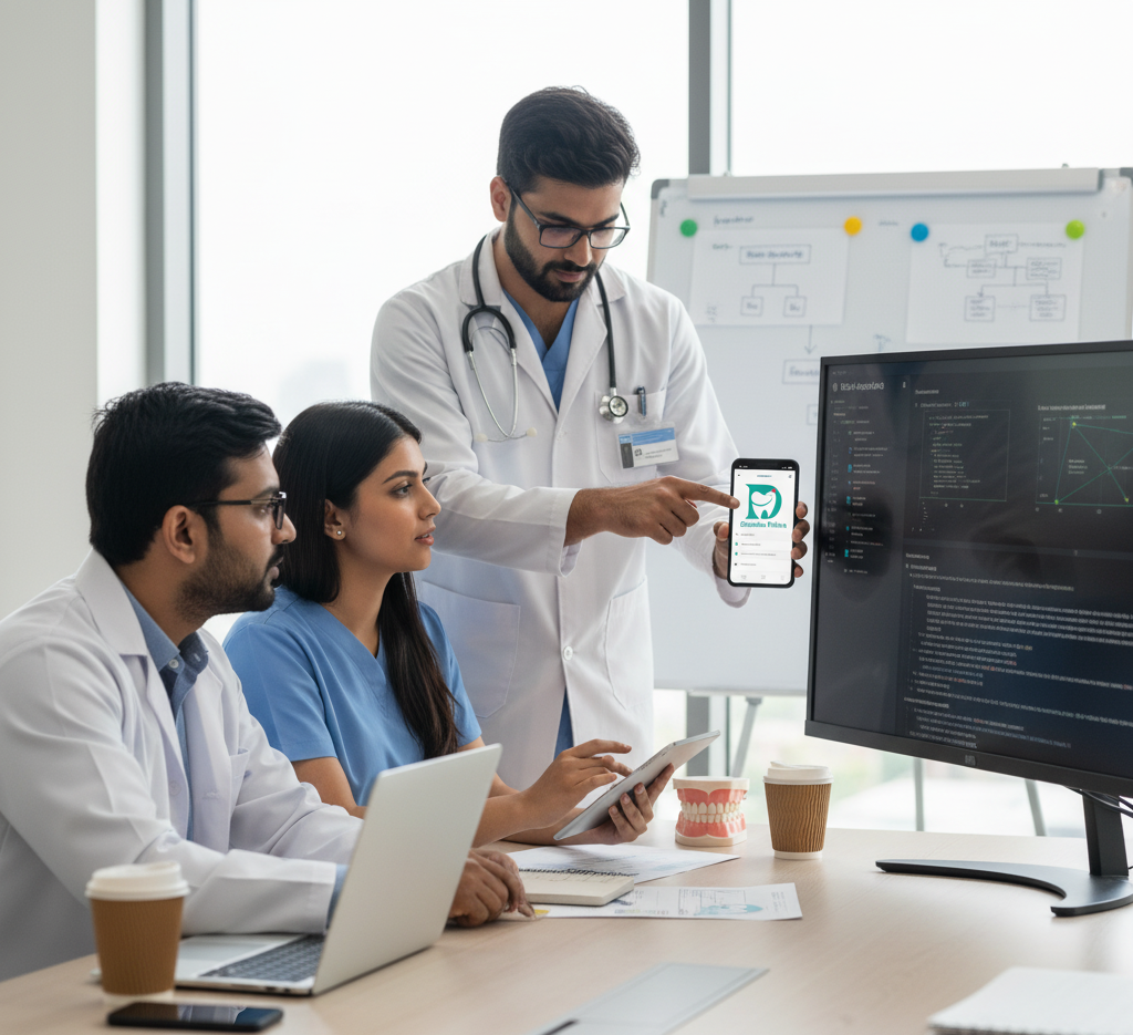 Dental professional using DhanthaMithra platform