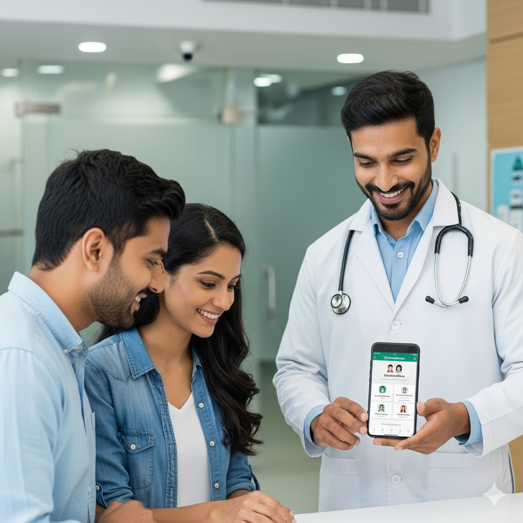 Dental professional using DhanthaMithra app